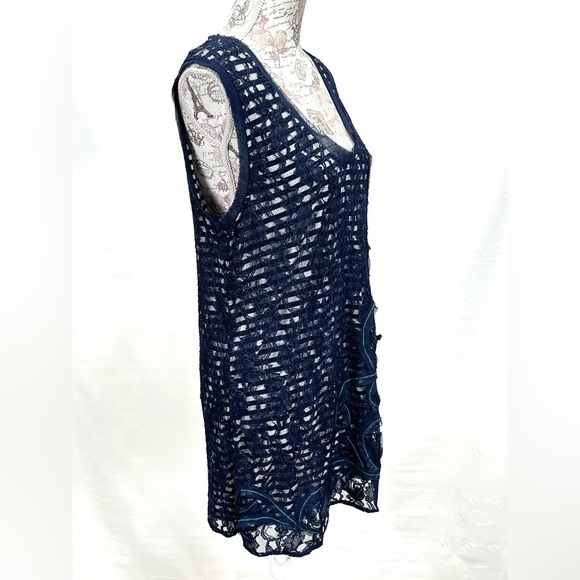 MEADOW‎ RUE for ANTHROPOLOGIE Navy blue lace tunic top size XL. - Picture 8 of 14